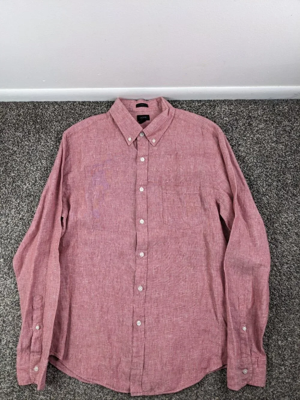 J Crew Baird McNutt Shirt Irish Linen L/S Button Down Red Mens Large Slim Fit